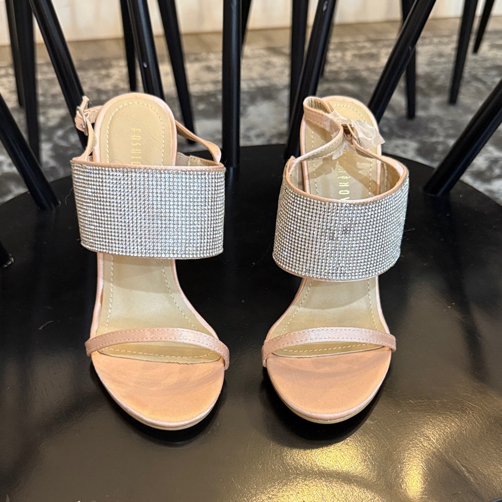 Fashion Nova Pink Heels with Rhinestone Strap